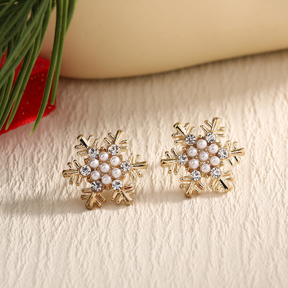 Christmas Fashion Elk Christmas Tree Snowflake Diamond Personalized Three-dimensional Cartoon Earrings