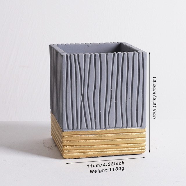 Nordic style senior grey striped succulent potted plant