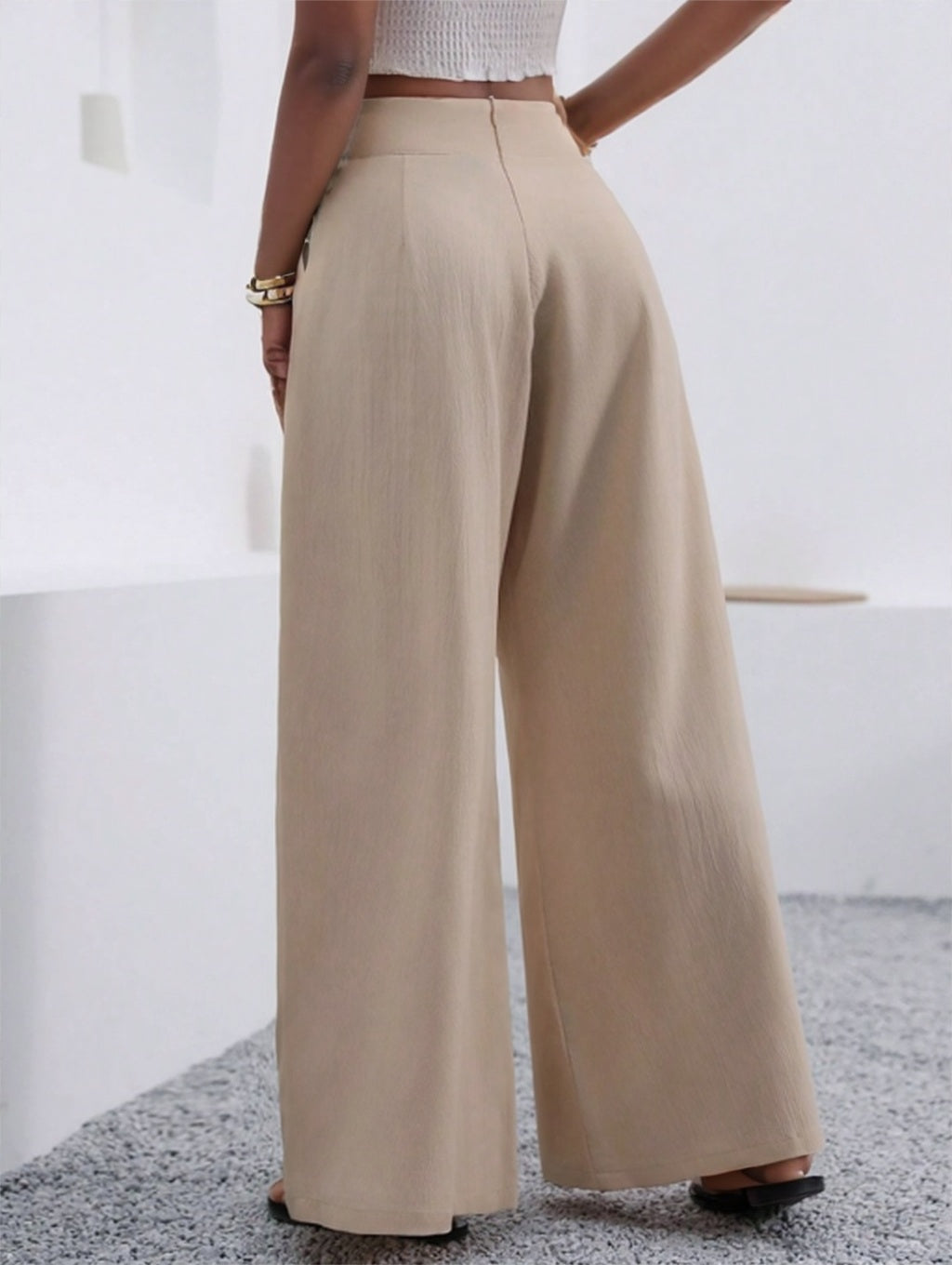 Solid Color Loose Wide Leg Elegant Pants With Pocket