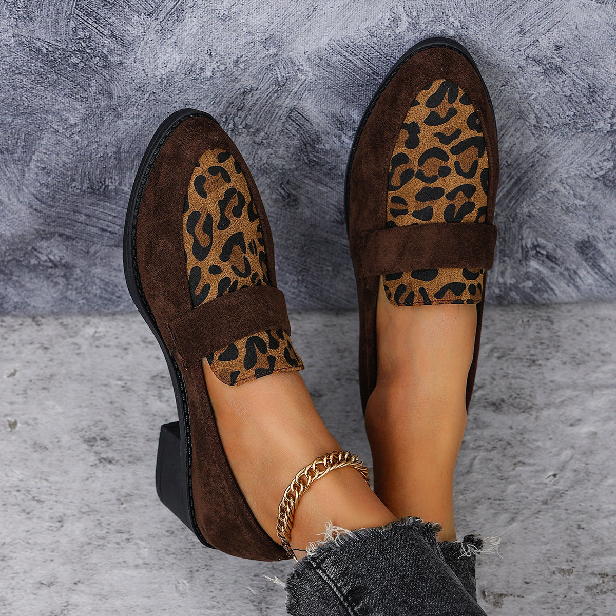 Leopard Print Slip-on Casual Suede Doug Single-layer Shoes