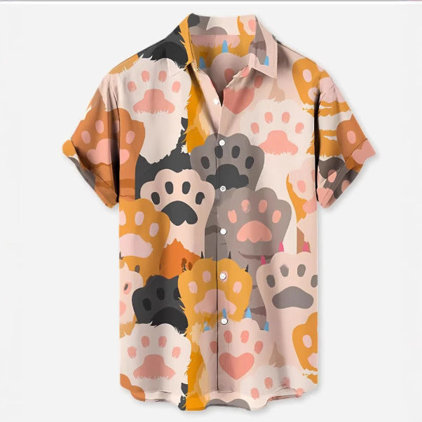 European And American Hawaiian Casual Floral Print Men's Lapel Shirt Short Sleeve