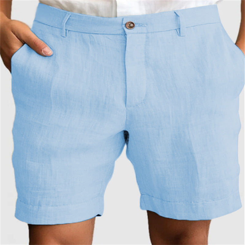 Men's Linen Summer Breathable Solid Color Outdoor Shorts