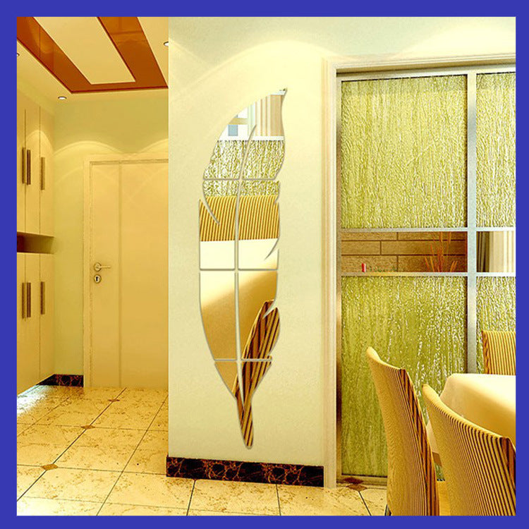 Acrylic feather mirror wall sticker European 3D wall sticker living room bedroom decoration