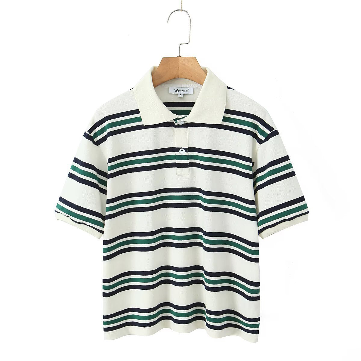 Retro Contrast Color Pure Cotton Striped Polo Shirt