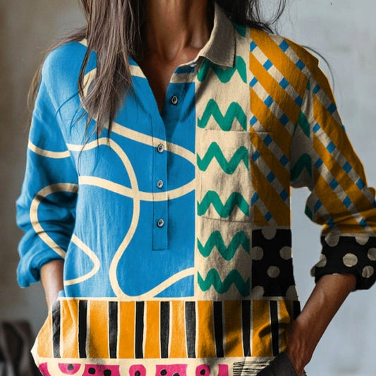 Summer Women's Clothing New Printed Casual Polo Shirt