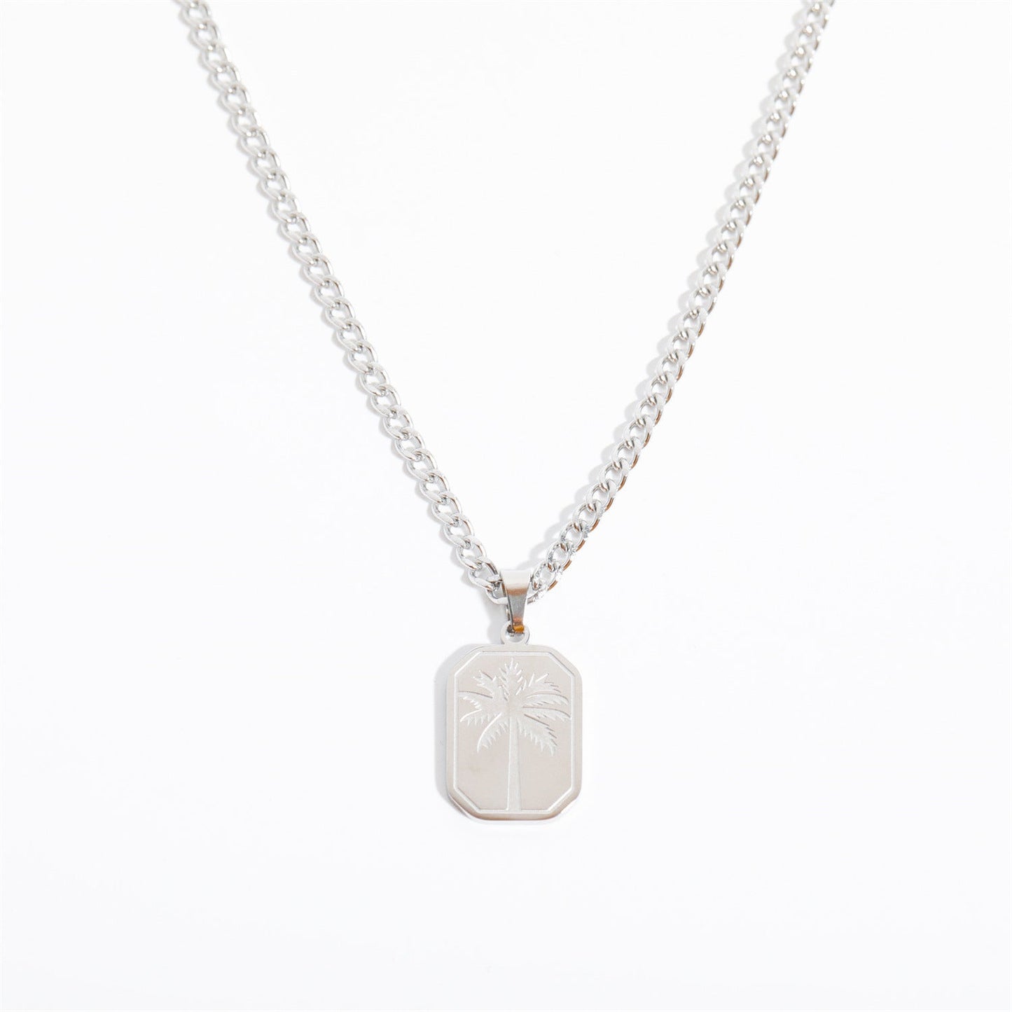 Stainless Steel Palm Leaf Square Pendant Necklace Trendy Sweater Chain