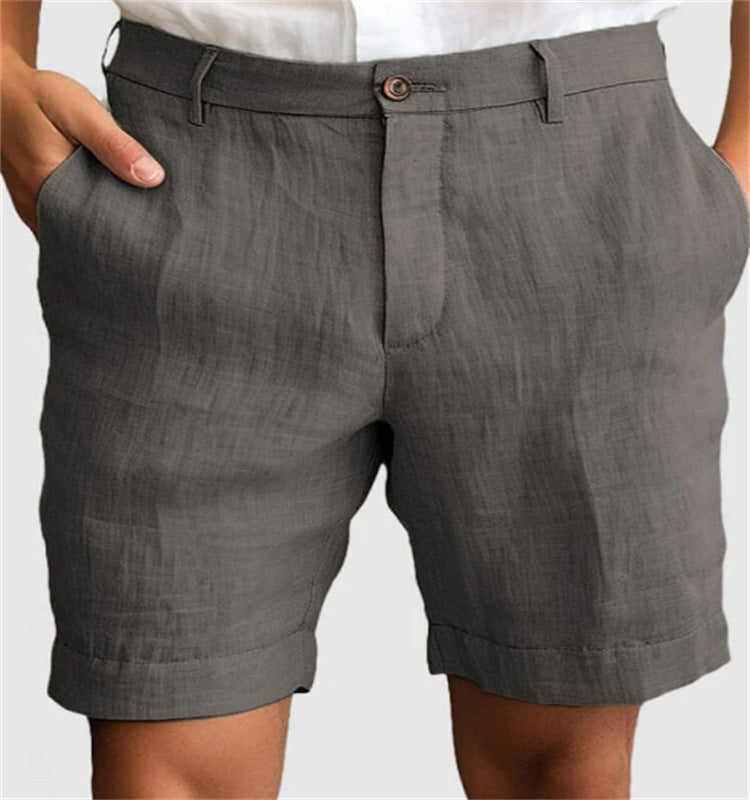Men's Linen Summer Breathable Solid Color Outdoor Shorts