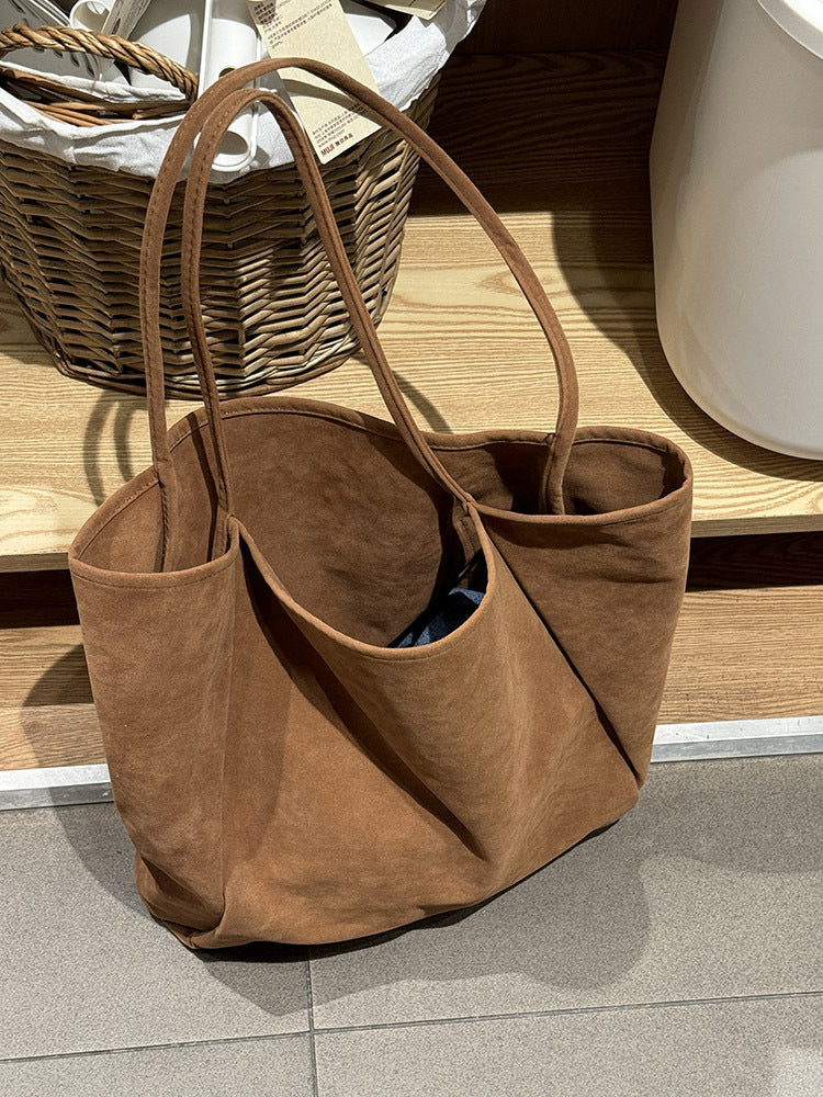 Autumn And Winter Large Capacity Suede Idle Style Shoulder Bag Versatile Handheld Shopping Bag