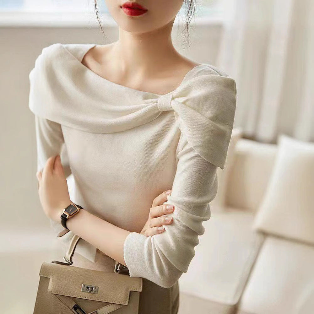 Women's Diagonal Collar Long-sleeved Sweater