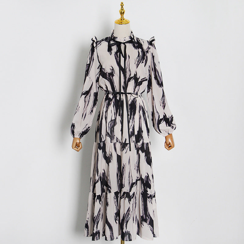 Women Maxi Dress Female Long Sleeve Printed Robe Lady