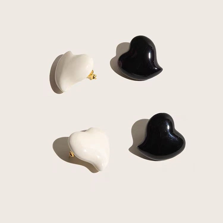 Vintage Cream Love Enamel Glaze Stud Earrings