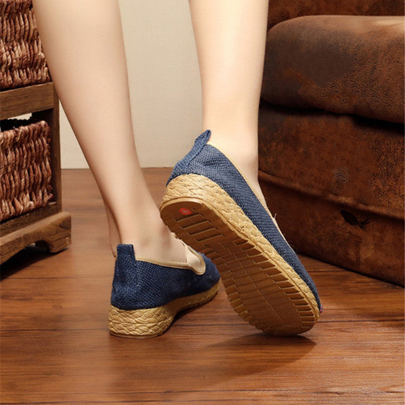 Ethnic Style Straw Sandals Cotton Linen Linen Rattan Straw TPR-sole Shoe