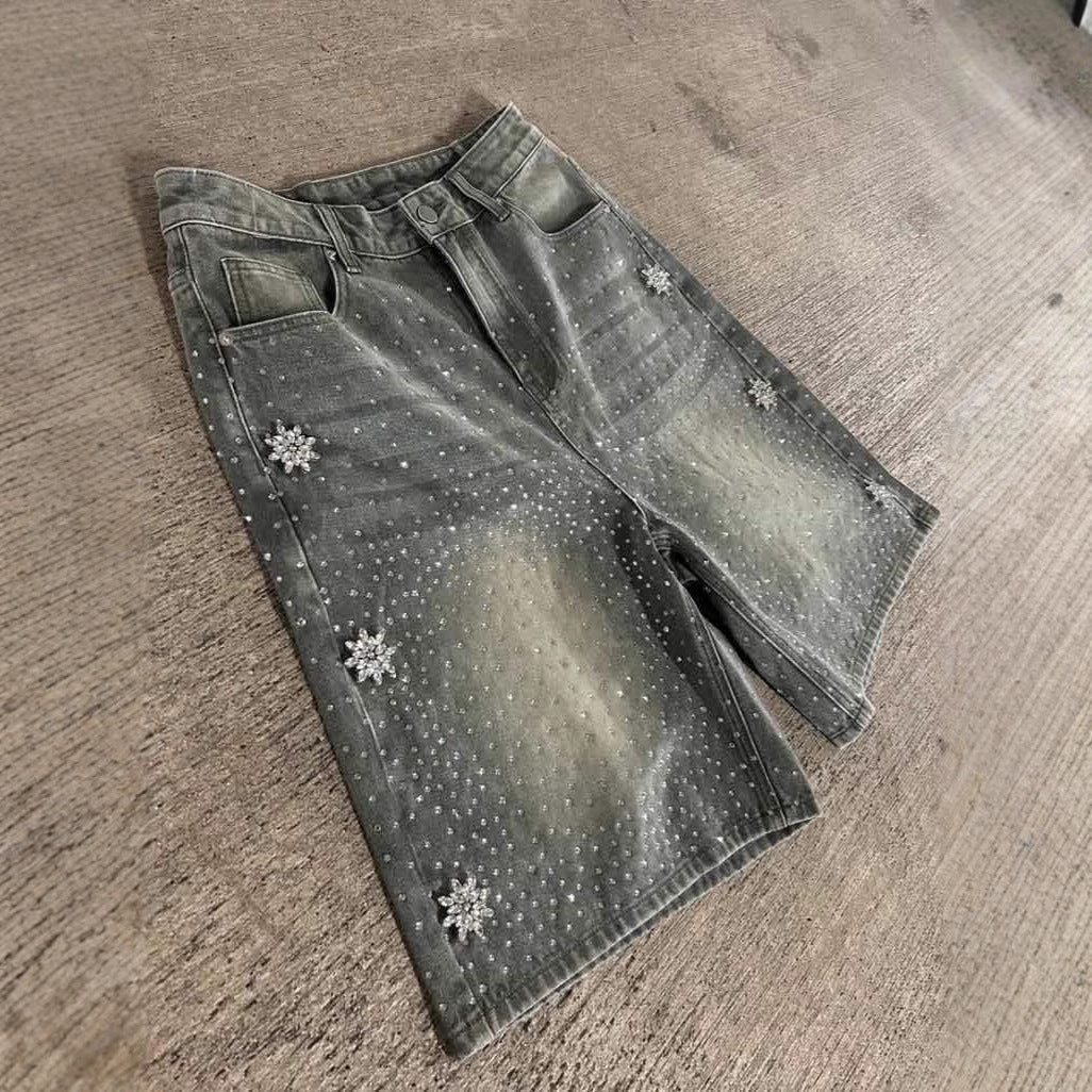 Hot Drilling Washed Denim Shorts