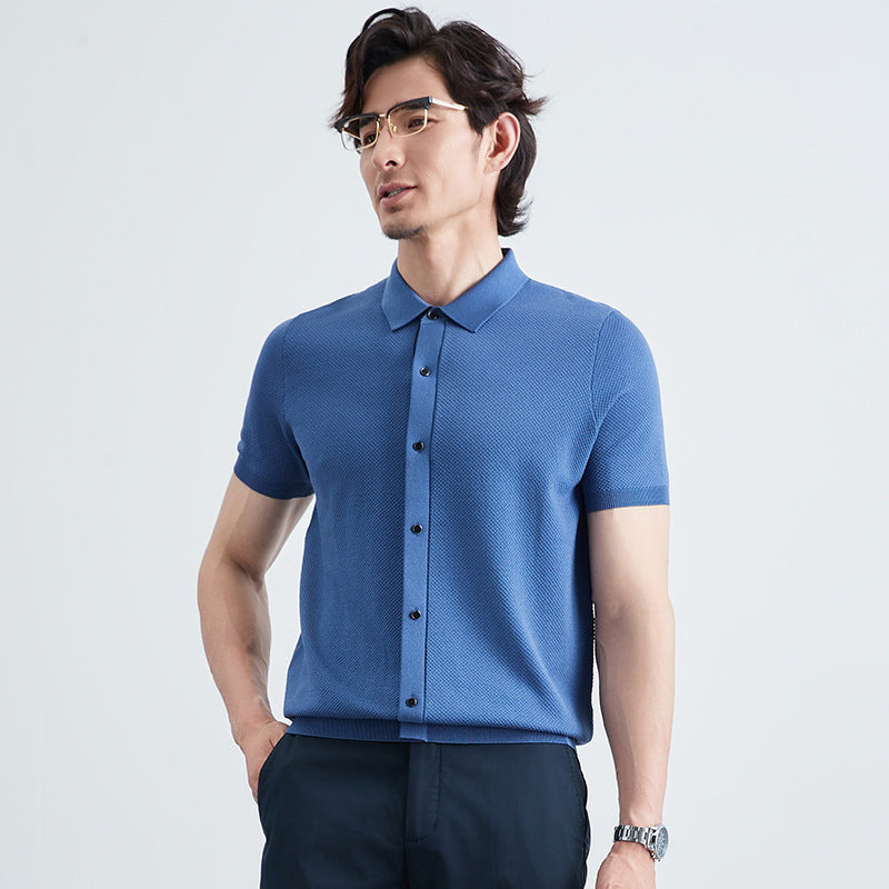 Summer Men's Short-sleeved Cardigan Sweater Polo Collar Top