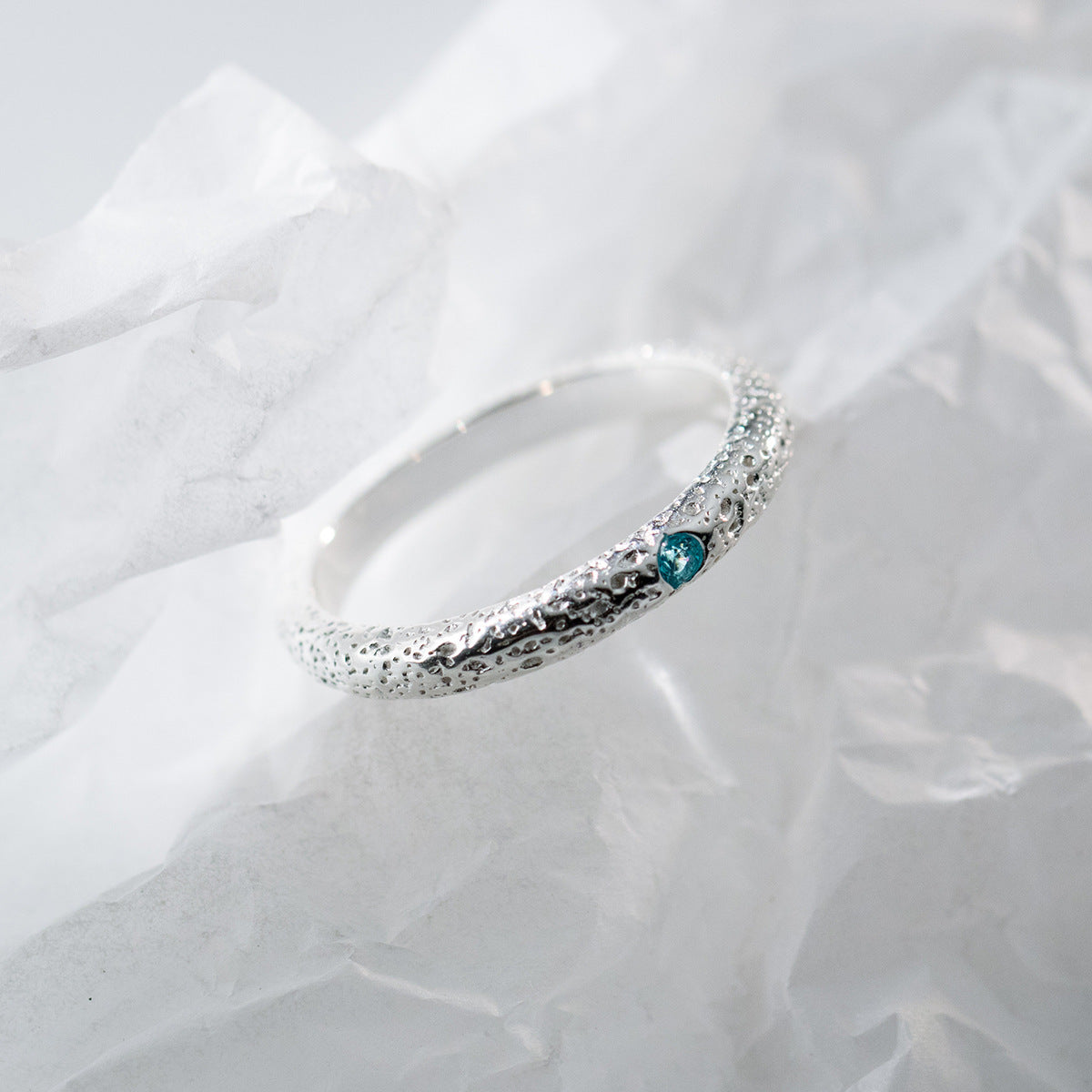 Sterling Silver Fashion Irregular Texture Aquamarine Ring