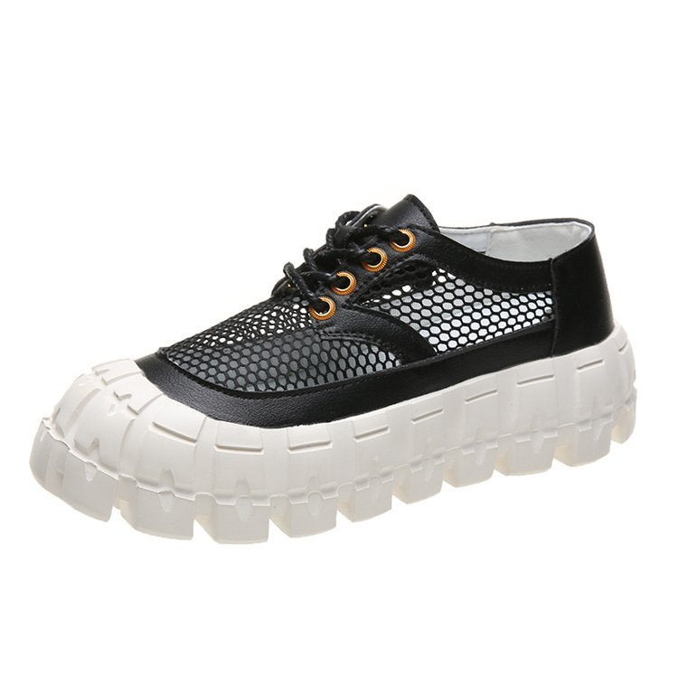 Round-toe Platform Sole Mid-heel Deep-mouth Single Shoe Lace-up Solid Color Women's Shoes