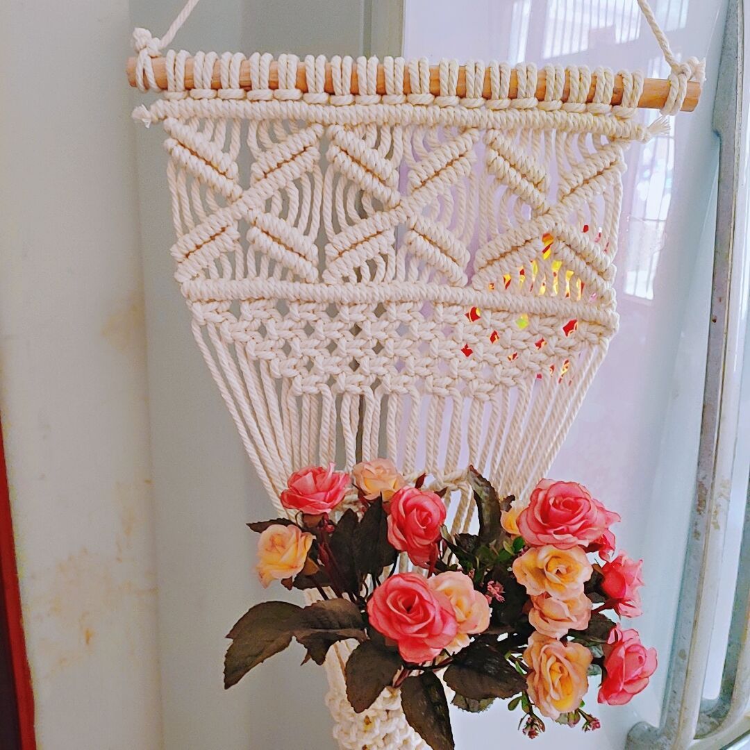 Nordic Style Woven Cotton Hanging Basket Gardening Hanging Net Pocket Flower Basket