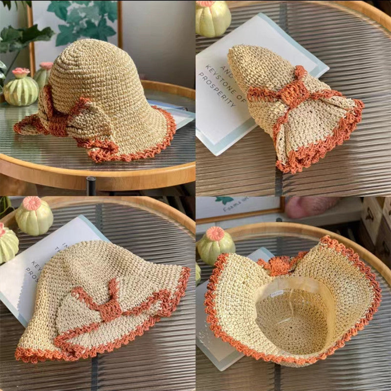 Elegant Bow Hat Hand Crocheting Woven Sun Hat