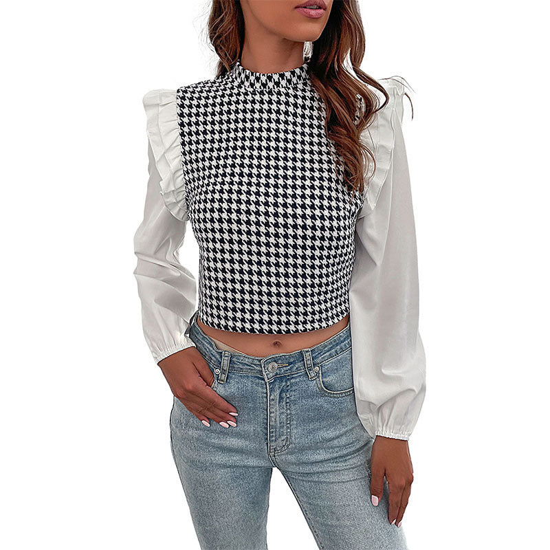 Women's Mid-collar Houndstooth Short