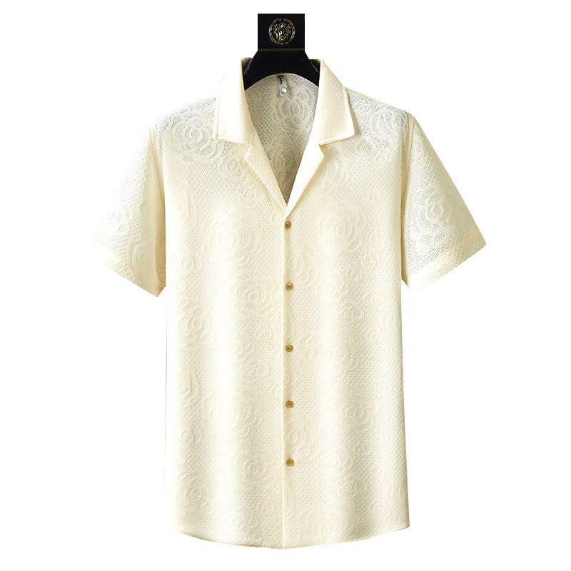 High-grade Jacquard Pattern Knitted Shirt Men's Short Sleeve Repair