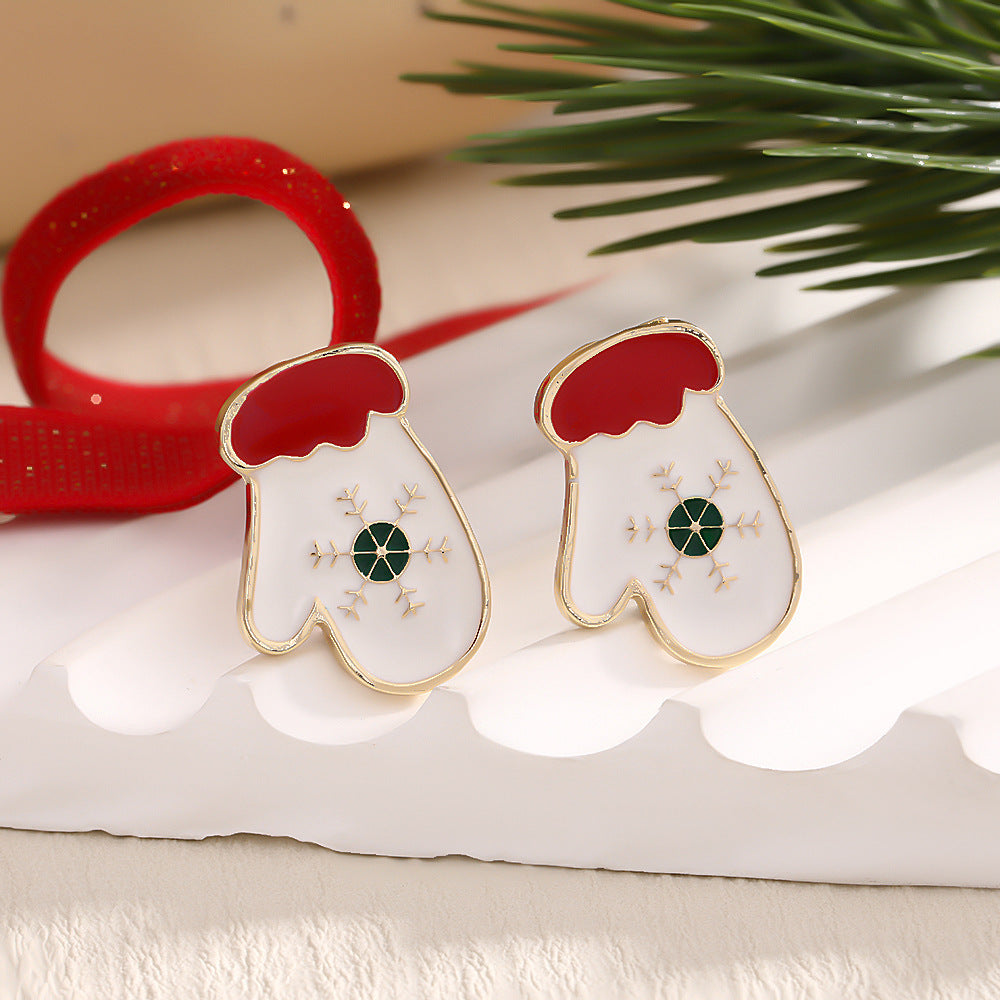 Christmas Fashion Elk Christmas Tree Snowflake Diamond Personalized Three-dimensional Cartoon Earrings
