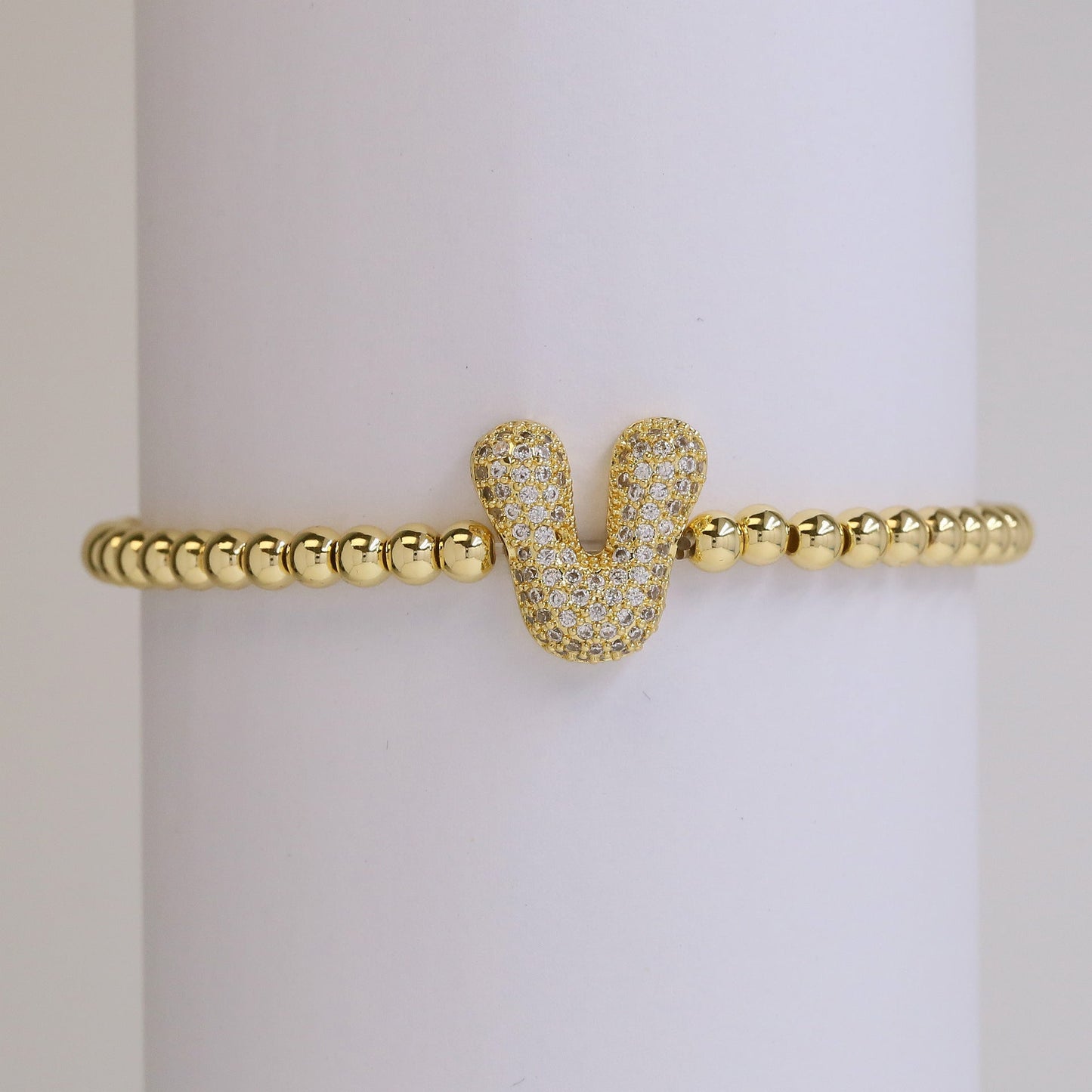 Fashion Jewelry 18K Balloon Bubble Zircon Letter Beaded Copper Bead Elastic String Bracelet