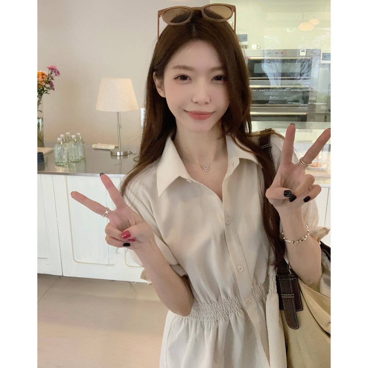 New Korean Style Fashion Waist-controlled Belly Covering Western Style Shirt Women