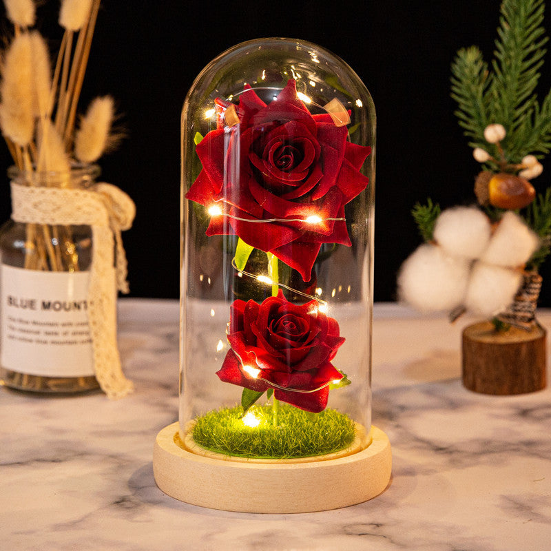 2 Rose Glass Cover Immortal Led Light-emitting Ornaments