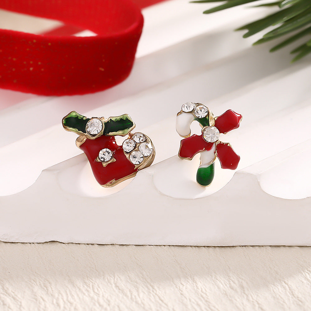 Christmas Fashion Elk Christmas Tree Snowflake Diamond Personalized Three-dimensional Cartoon Earrings