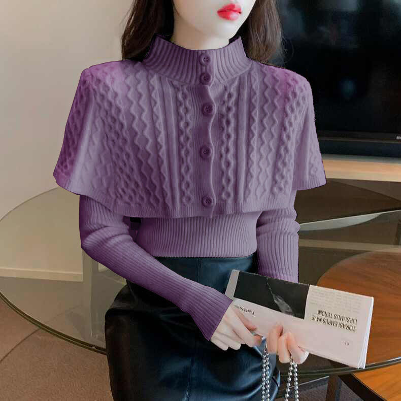 Women's Half Turtleneck Western Style Cable-knit Sweater Top