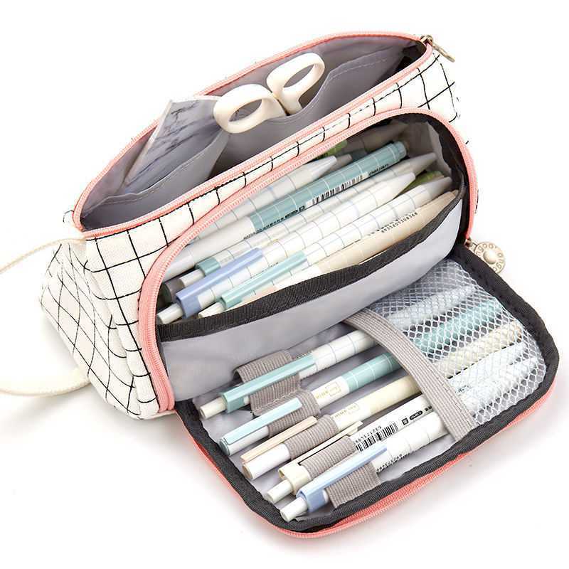 Multifunctional Large-capacity Cosmetic Bag Candy Color Cotton Linen Korean Simple Pencil Bag