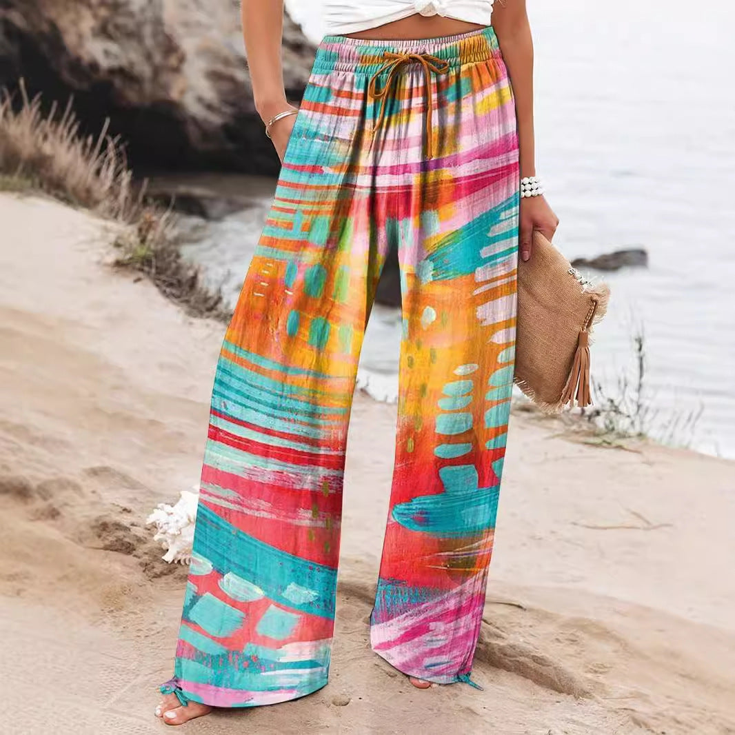 Hot Selling Wide Leg Colorful Graffiti Women's Casual Pants