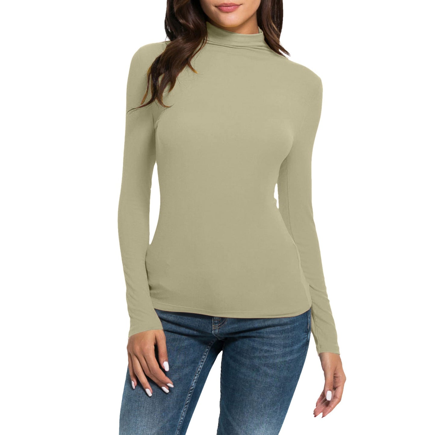 Women's Casual Long-sleeved Turtleneck Solid Color Top Bottoming Shirt