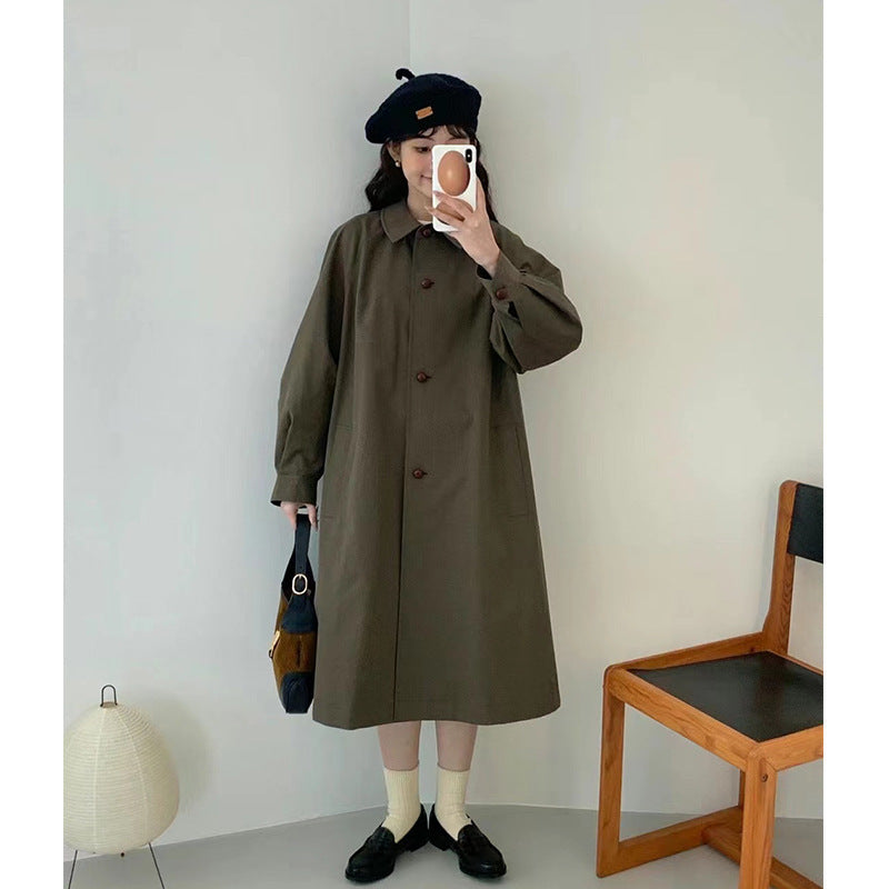 Retro A- Line Lantern Sleeve Mid-length Trench Coat For Women