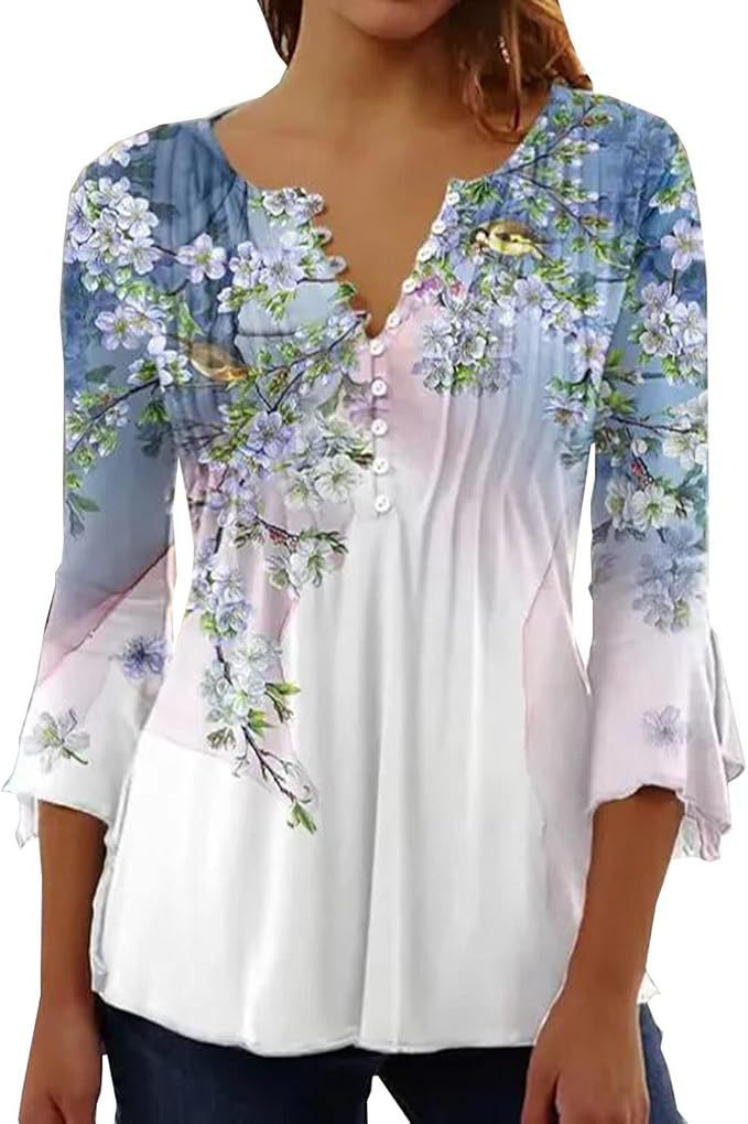 Women's Single-breasted Fashion V-neck Half-sleeve Top