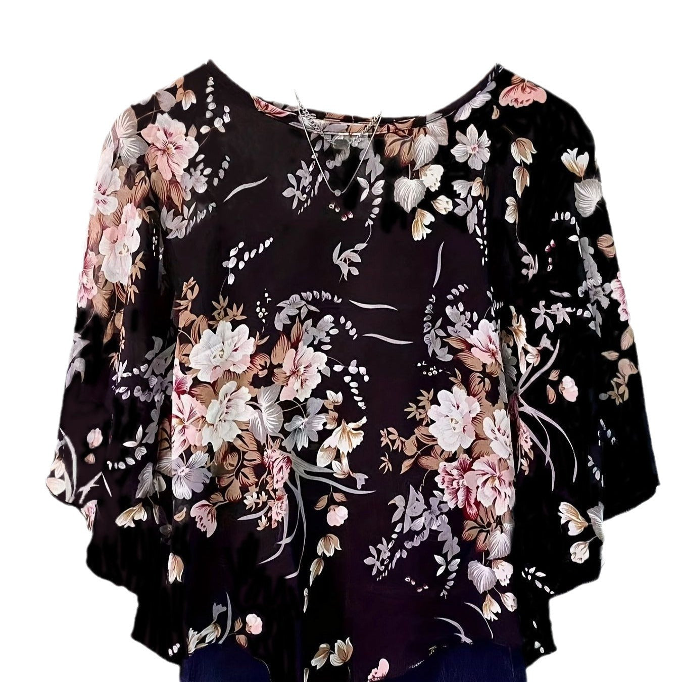 Fashion Round Neck Shirt With Half Sleeve Loose Women's Shirt