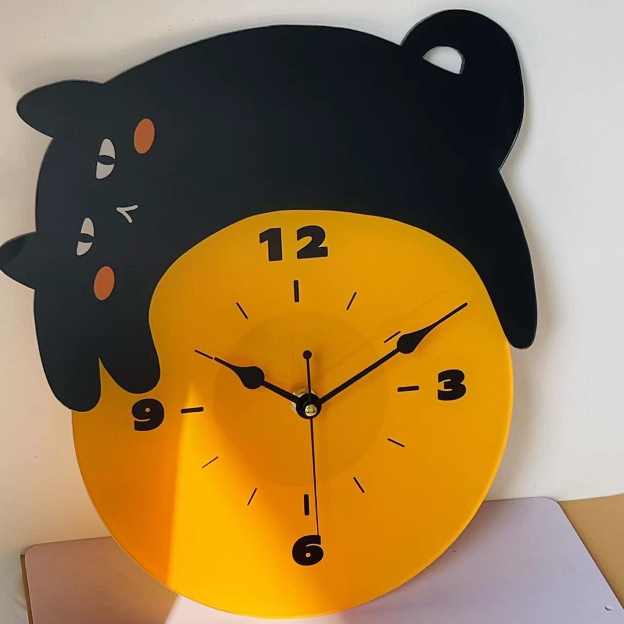 Cute Cartoon Kitten Noiseless Clock Living Room Bedroom Furnishing Decoration Acrylic