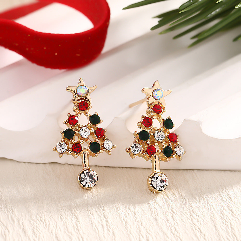 Christmas Fashion Elk Christmas Tree Snowflake Diamond Personalized Three-dimensional Cartoon Earrings
