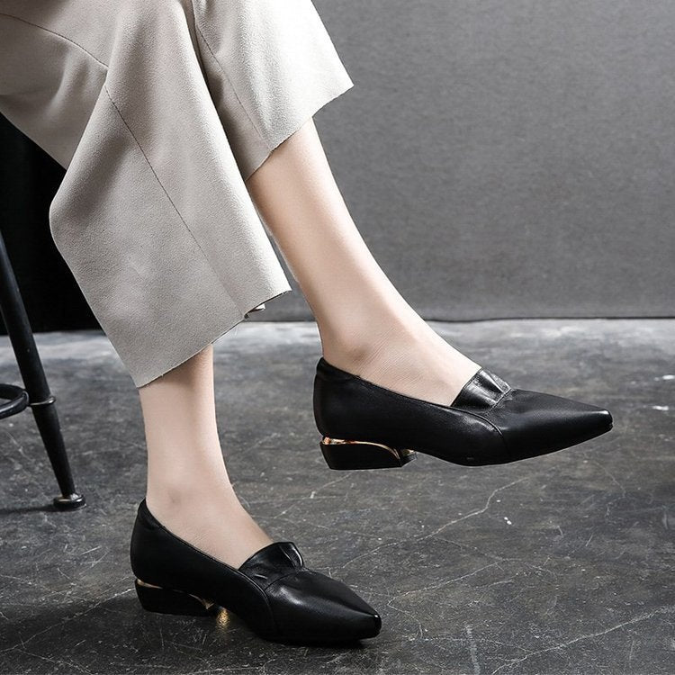 True Soft Leather Flat Sole Single-shoe Women's Low-heeled Shoes
