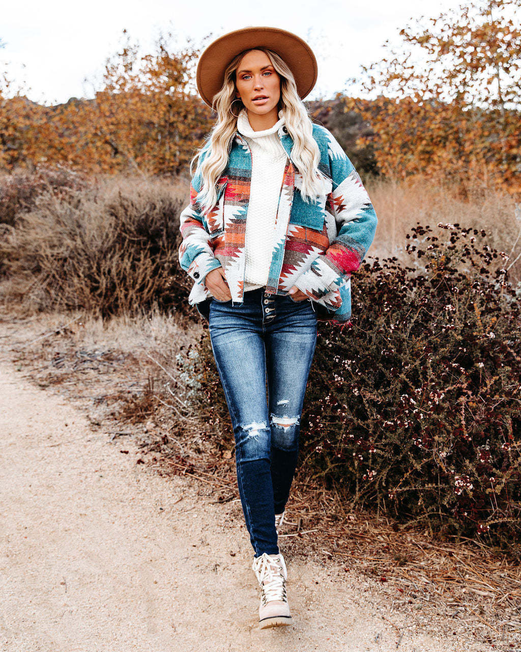 Fashion Retro Lapels Printed Short Loose Woolen Coat Women