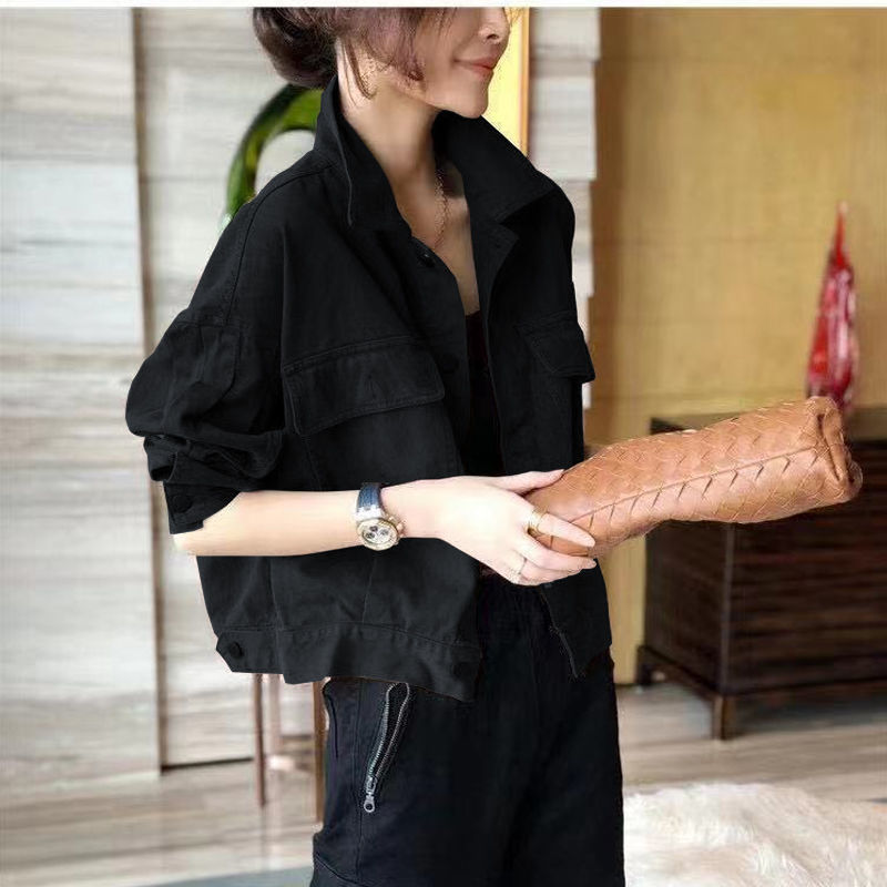 Red Workwear Denim Jacket Women's Short Jacket Top