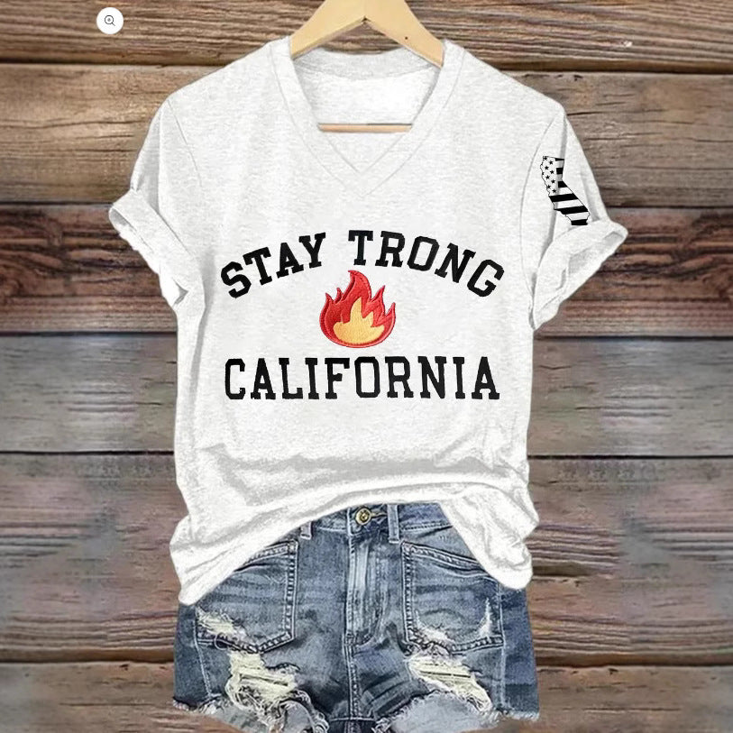 Women's V-neck Polyester T-shirt