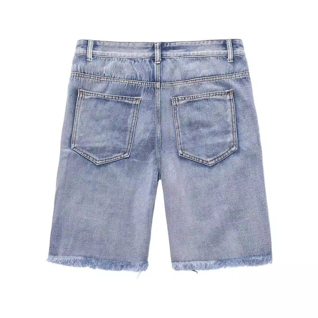 Men's Ripped Shorts Men's European Hip Hop Raw Edges