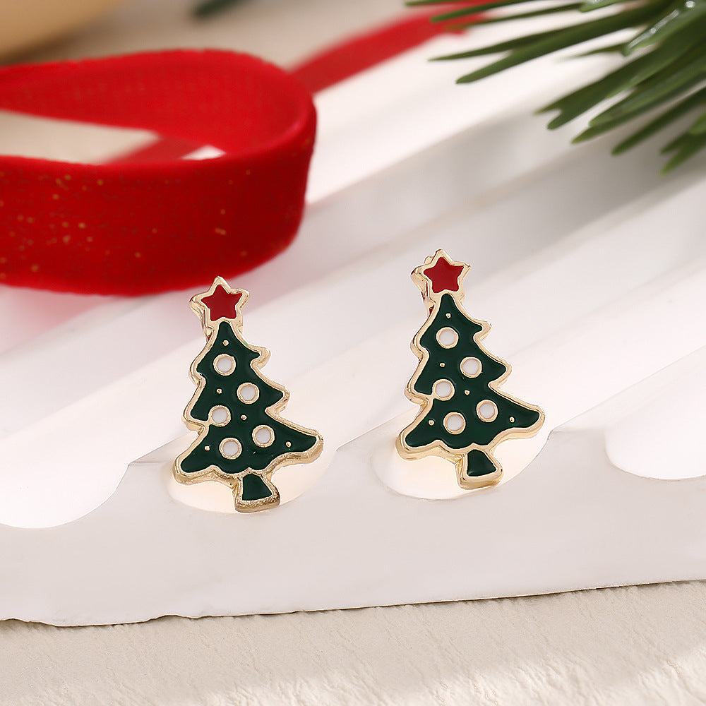 Christmas Fashion Elk Christmas Tree Snowflake Diamond Personalized Three-dimensional Cartoon Earrings