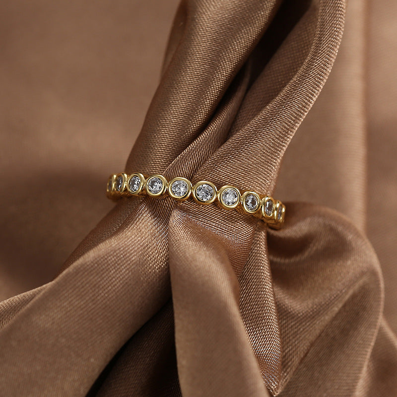 Design Ring Women's Light Luxury Brass Gold-plated Micro Inlaid White Zirconium Index Finger Ring