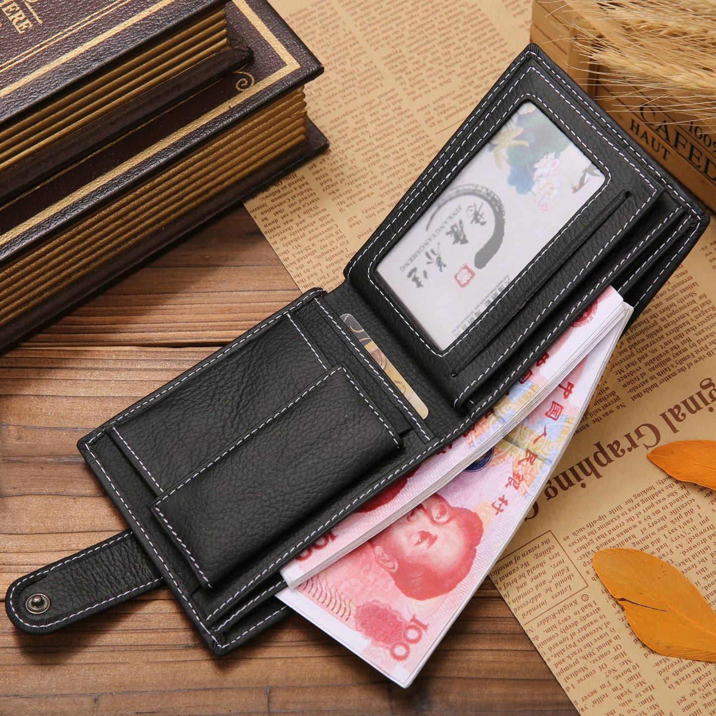Men's Short Genuine Leather Vintage Zipper Buckle Wallet