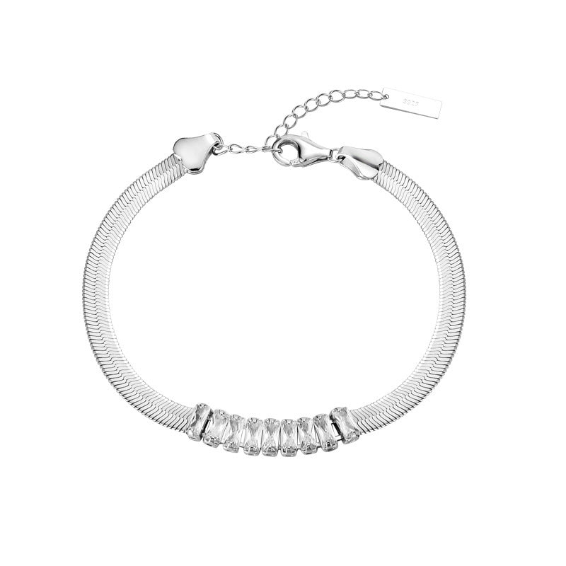 Zircon Bracelet Girls Niche High Sense French Entry Lux S925 Silver Square Diamond Mesh Red Snake Bones Chain