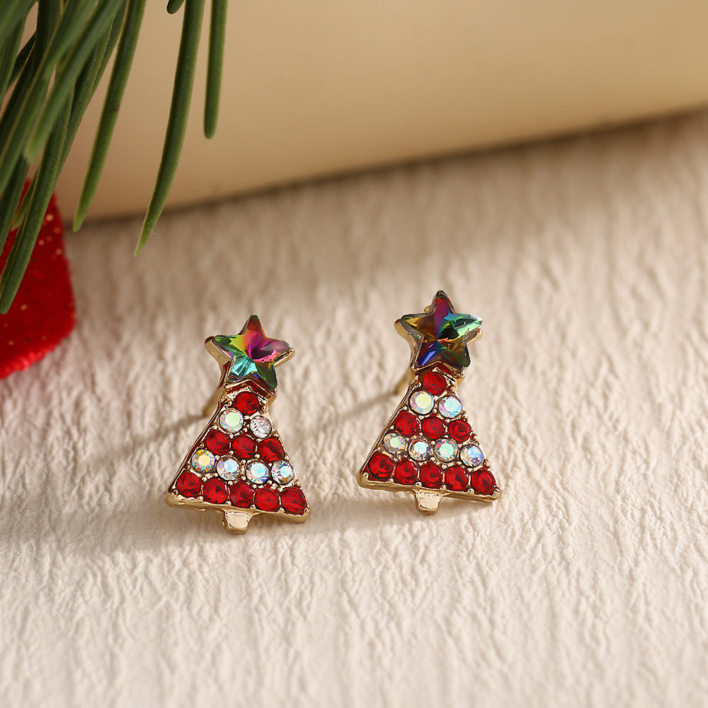 Christmas Fashion Elk Christmas Tree Snowflake Diamond Personalized Three-dimensional Cartoon Earrings