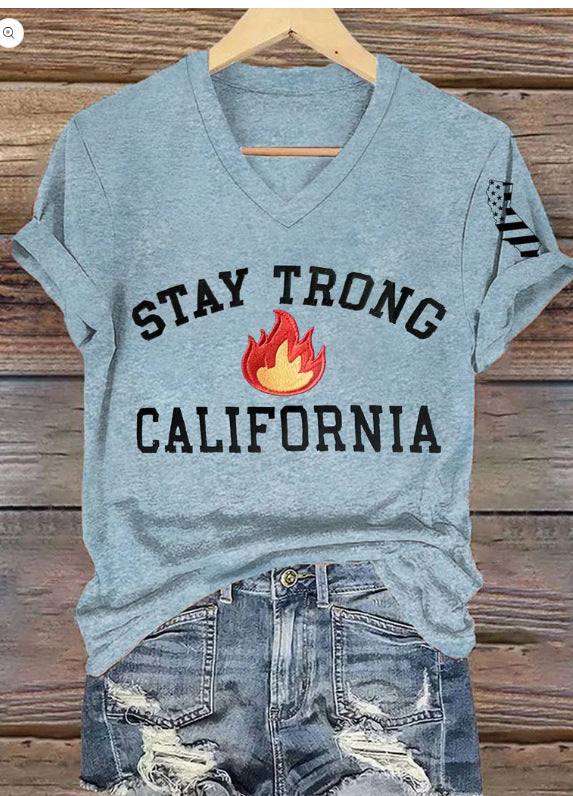 Women's V-neck Polyester T-shirt