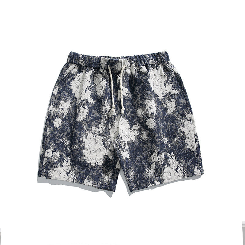 Loose American Retro Floral Shorts Men